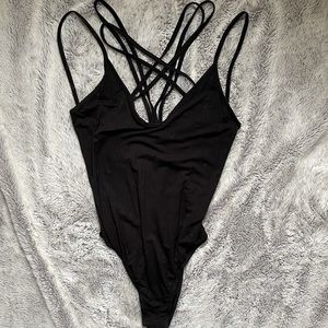 Black Strappy Criss Cross Bodysuit